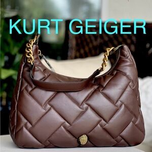 KURT GEIGER NWT Kensington Large hobo Shoulder quilted leather bag dark brown
